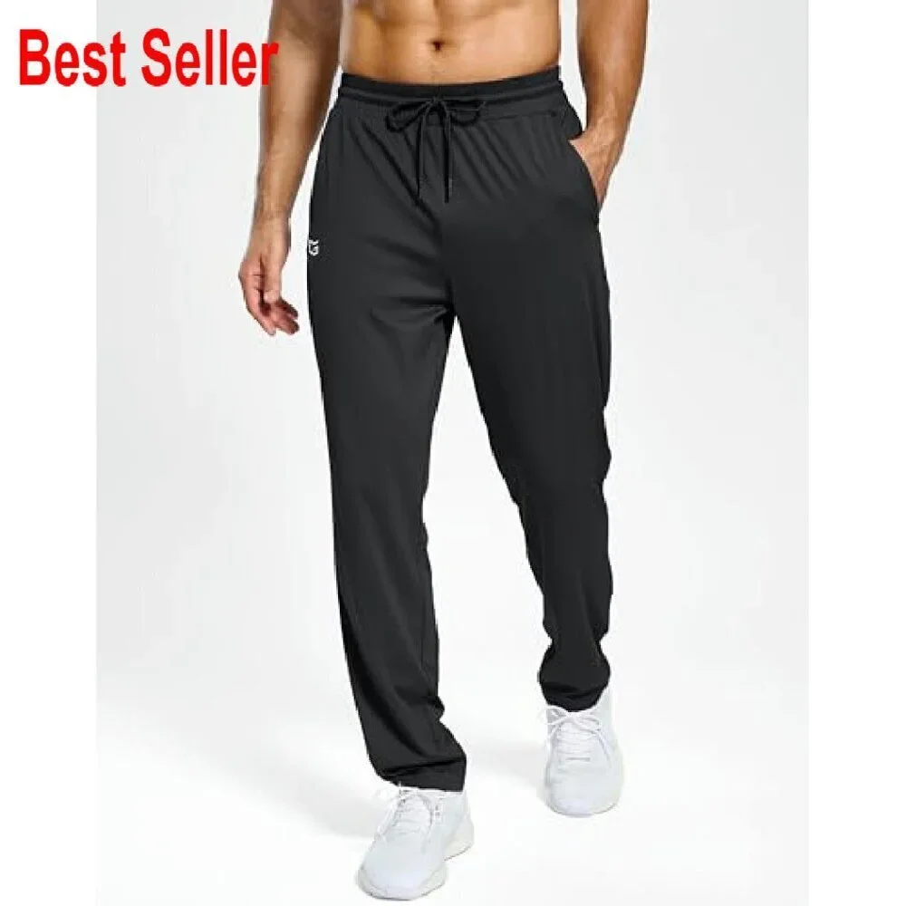 Men's Stretch Athletic Track Pants Tapered Fit Lightweight Workout Joggers
